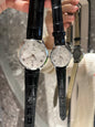 Omega White Dial Black Strap Couple Watch Set