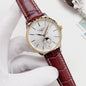 Longines Gold-Tone Burgundy Strap Watch