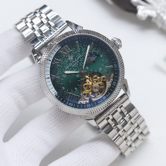 Patek Philippe Silver Green Dial Bracelet Watch