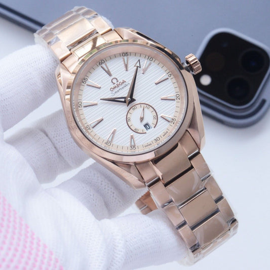 Omega Rose Gold White Dial Bracelet Watch