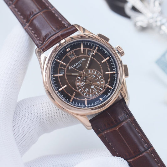 Patek Philippe Rose Gold Brown Dial Strap Watch
