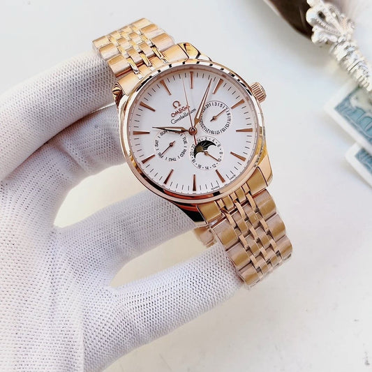 Longines White Dial Rose Gold Metal Bracelet Watch