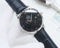 Omega Black Dial Leather Strap Watch