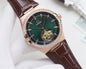 OMEGA Rose Gold Brown Green Dial Strap Watch