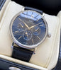 IWC Silver Black Blue Dial Leather Strap Watch