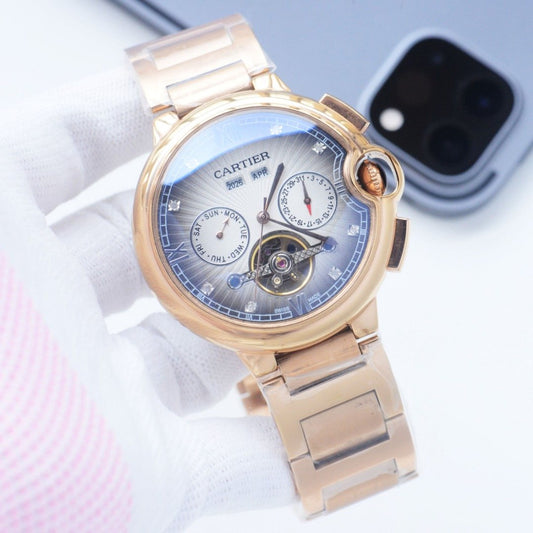 Cartier Gold White Blue Dial Bracelet Watch