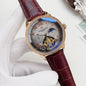Patek Philippe Gold-Tone Burgundy Strap Watch