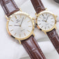 Omega Gold Brown Strap Couple Watch Set