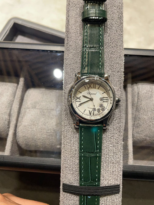 Chopard Green Silver White Dial Strap Watch
