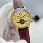 Patek Philippe Yellow Dial Brown Leather Strap Watch