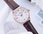 LONGINES Brown Rose Gold White Dial Leather Strap Watch