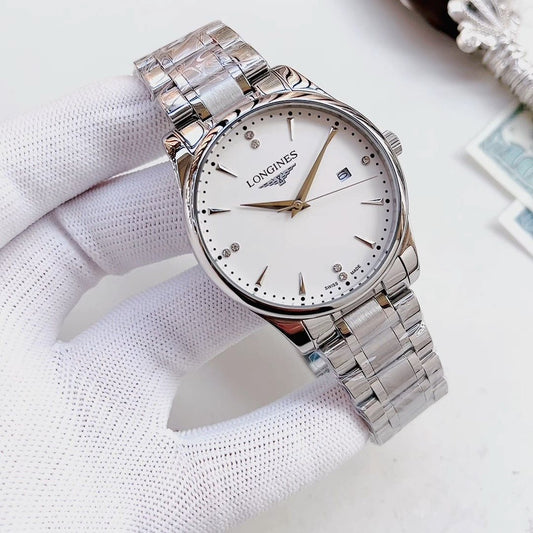 Longines White Dial Metal Bracelet Watch