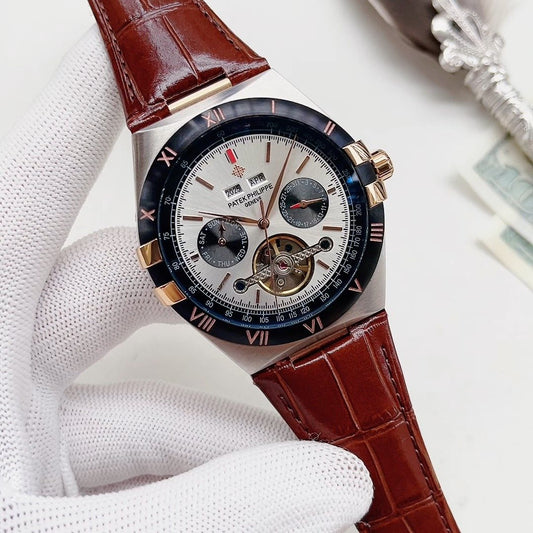 OMEGA Brown Rose Gold White Dial Strap Watch