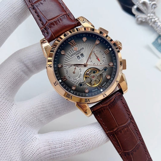PATEK PHILIPPE Brown Rose Gold Strap Watch