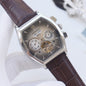 PATEK PHILIPPE Silver Brown Leather Strap Watch