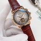 OMEGA Rose Gold Brown Silver Dial Leather Strap Watch