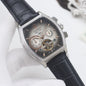PATEK PHILIPPE Silver Black Leather Strap Watch