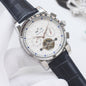 PATEK PHILIPPE Silver Black White Dial Strap Watch
