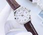 LONGINES Brown Silver White Dial Leather Strap Watch